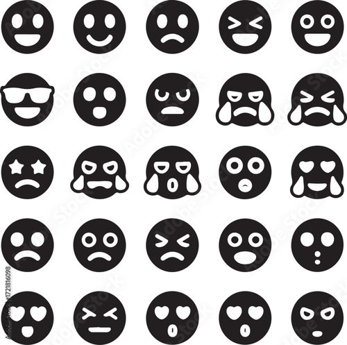 Collection of diverse black and white emoji faces expressing various emotions