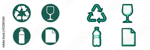 Recycling symbols illustrating different materials for effective waste management and sustainability in daily life activities