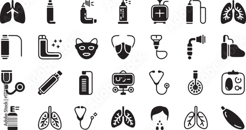 Collection of Medical and Respiratory Health Icons lungs healthcare