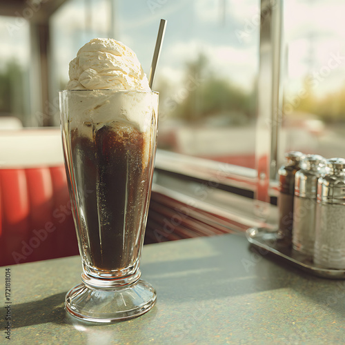 Wallpaper Mural A root beer float with vanilla ice cream in a tall glass, on a retro diner counter. Torontodigital.ca