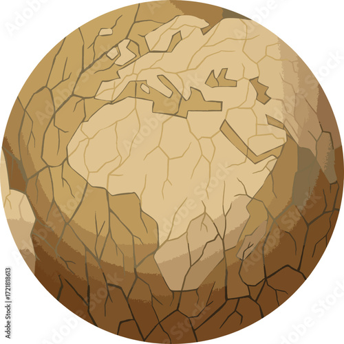 Cracked parched Earth depicted as a globe with dry landmasses