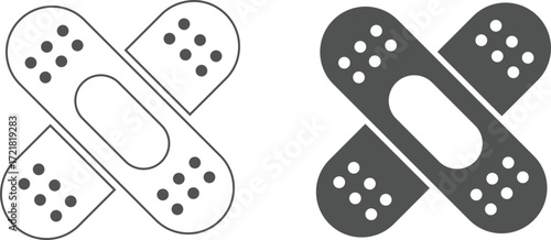Vector illustration of an adhesive bandage icon and glyph symbol, representing medicine, emergency, and wound care, EPS 10 format, stock illustration.
