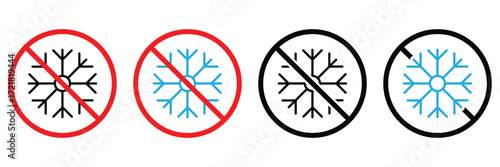 Do Not Freeze Icon Set – No Snowflake Prohibition Sign and Winter Weather Warning Symbol Vector