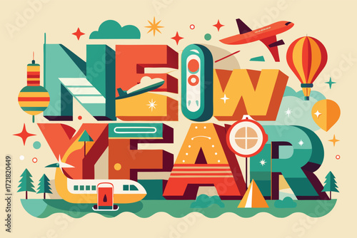 Celebrating the arrival of New Year with vibrant designs and festive elements in a warm color palette
