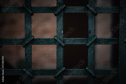 close-up of an old iron grate with a blurred background