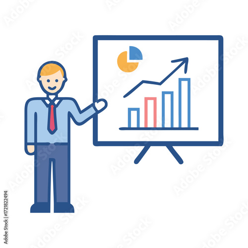 Employee confidently presents upward trend on growth chart in business meeting