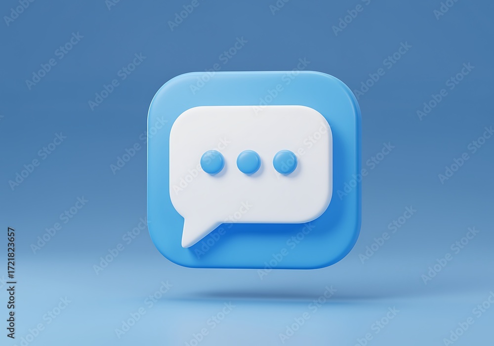 Fototapeta premium Blue and White 3D Speech Bubble Icon for Communication and Social Media Engagement with Trendy Design and Minimalist Style