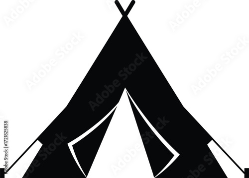 Simple black and white illustration of a traditional teepee or tent shape
