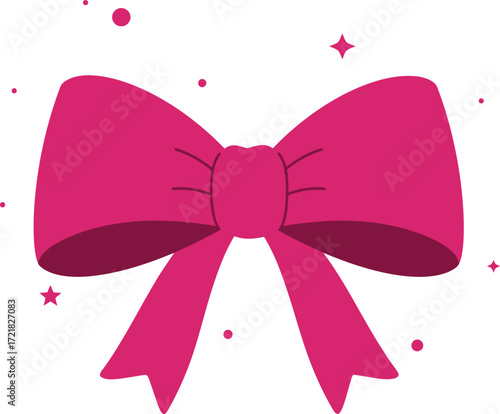 A vibrant pink bow decorated with small sparkling stars on white