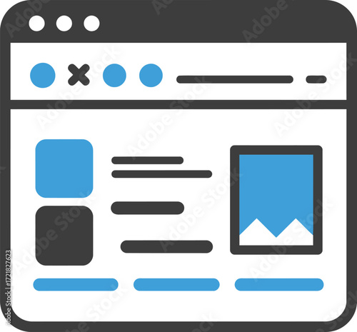 Flat design illustration of a website browser window with content
