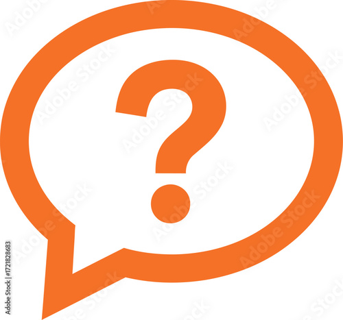 An orange question mark inside a speech bubble icon illustration