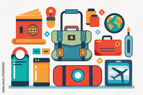 Travel essentials for a perfect adventure with suitcase, documents, and gadgets