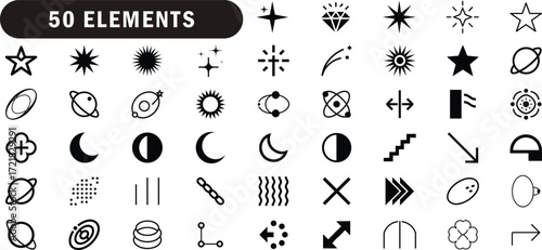 space astronomy icons collection abstract geometric star moon sun planet vector elements for design and decoration
