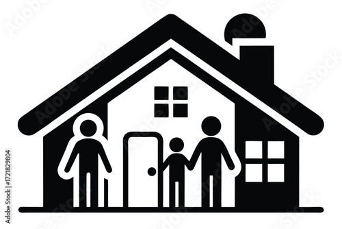 Family stands together outside their home showing love and unity in a simple, welcoming environment