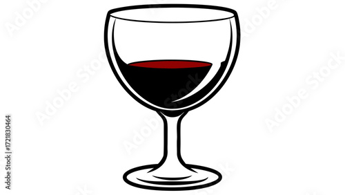 Illustration of a wine glass with red wine inside and a black outline on a white background on transparent background silhouette