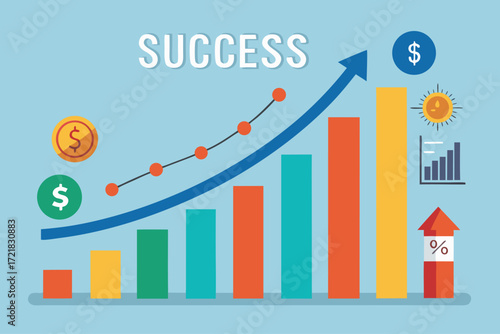 Visual representation of success and growth through data analysis and financial indicators