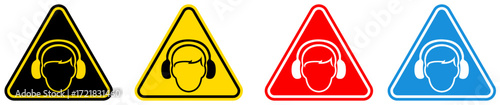 set Attention wear ear protection Symbols danger and safety signs design template vector illustration	