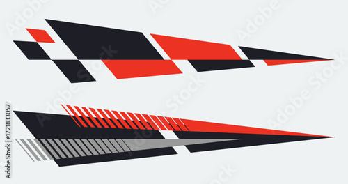 Minimalist side car graphic design with arrow style. Car side decal design. Car decal and sticker decoration. Automotive decoration. Racing design template.
