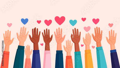 Hands Reaching for Hearts A Diverse and Uplifting Graphic for Community and Support