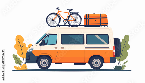 Adventurous Van Life Exploring the Outdoors with a Bicycle and Luggage