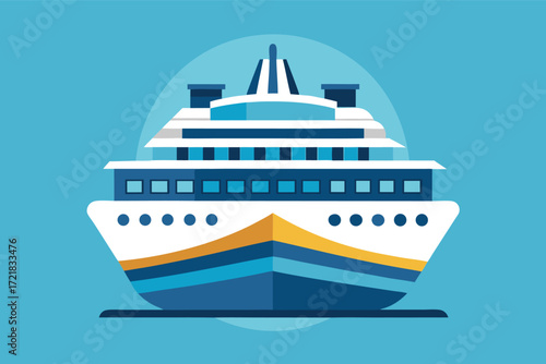 Modern cruise ship on a bright blue background showcasing vibrant design and details