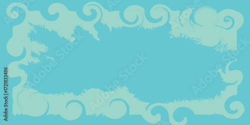 Elegant blue floral baby shower invitation card with a swirl and wave decoration