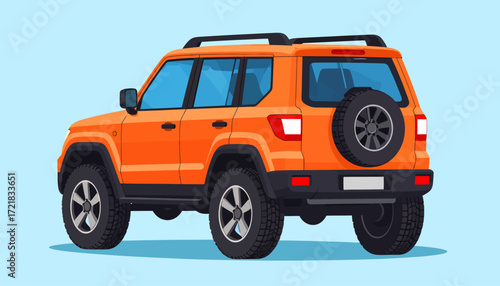 Orange SUV Back View A Colorful Flat Vector Illustration for Transportation Designs