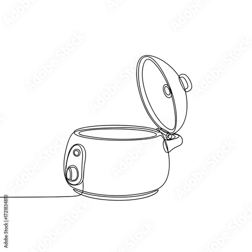 Electric rice cooker with open lid in minimalist line art style