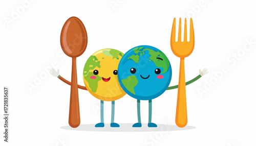 Eco-Friendly Eating Happy Earths with Spoon & Fork, Promoting Sustainable Food Choices for the Planet