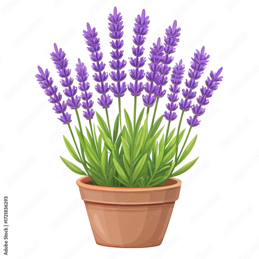 Fototapeta premium A vibrant illustration of lavender plants blooming in a terracotta pot