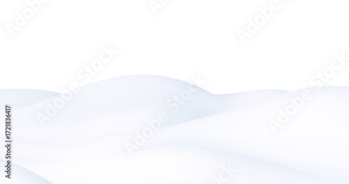 Wavy white snowdrift on a transparent background, minimalist winter 3D vector landscape for a festive banner, greeting card, or web design.

