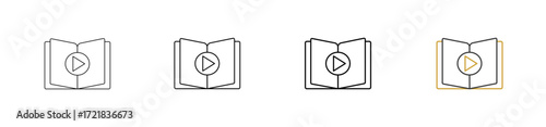Audio book icon set outline style with various sizes