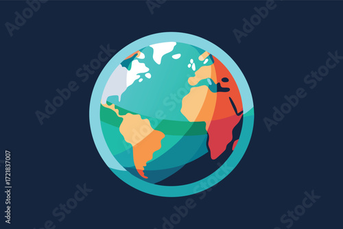 Colorful globe illustration showing continents against a dark background