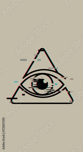 Eye within a triangle symbol on a textured background.