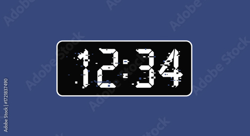 Digital clock displays time on a blue background.