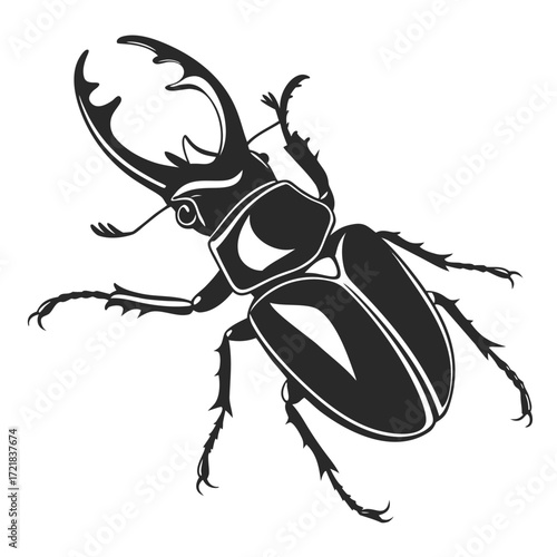 Vector illustration of a brown stag beetle with large horns, isolated on a white background