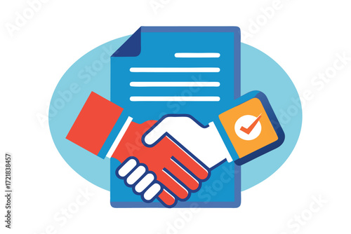 Agreement between two parties with a handshake and a document in a professional setting