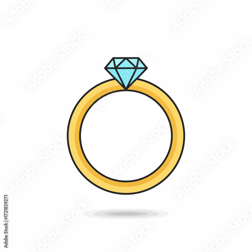 A simple icon of a gold engagement ring with a light blue diamond, symbolizing love and marriage.