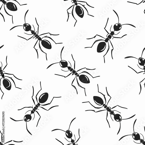 Seamless pattern of black ant silhouettes, a bug vector illustration