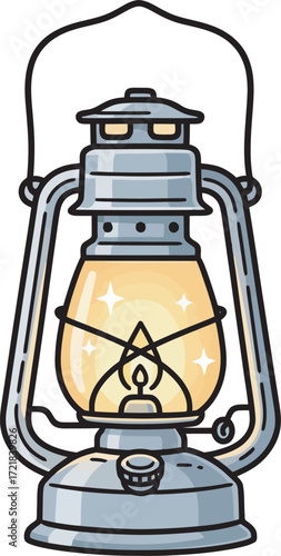 A stylized illustration of a vintage lantern, glowing warmly.