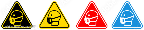 set Attention wear mask Symbols danger and safety signs design template vector illustration	