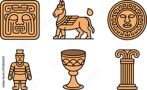 Ancient Cultures Icons Set Flat Design Style Vector Illustration Graphic