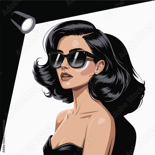 Glamorous Woman Wearing Sunglasses Vector Portrait