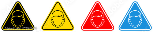 set Attention wear earplugs Symbols danger and safety signs design template vector illustration	