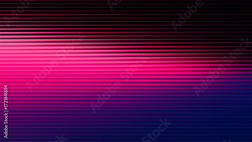 Horizontal ribbed glass pattern with radiant neon light effect in vibrant pink purple hues creating sense of high speed and futuristic energy. Ideal for digital backgrounds, posters, creative projects