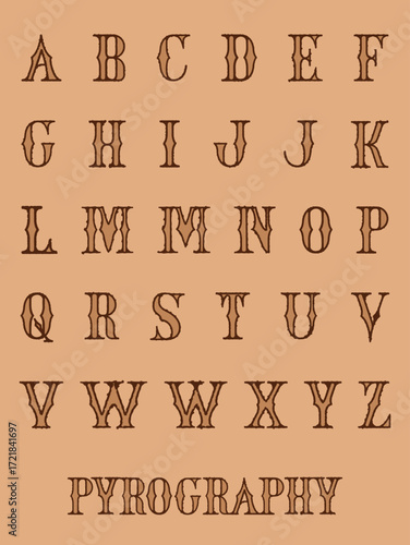 An illustrated set of 2 color distressed and roughened letters, in both uppercase and lowercase, inspired by gothic typefaces.