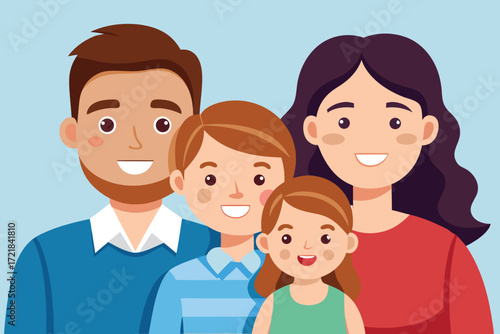Happy family portrait with two parents and two children smiling together