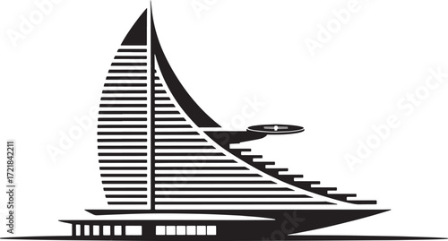 Modern Skyscraper Silhouette with Unique Design on a Transparent Background Vector Illustration