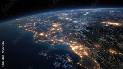 california coastline night lights earth