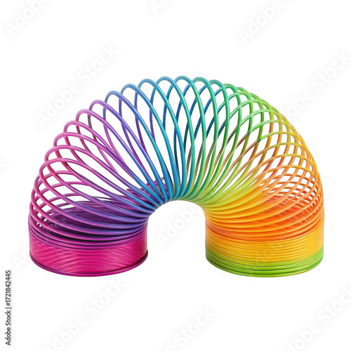 Rainbow slinky toy isolated on transparent background